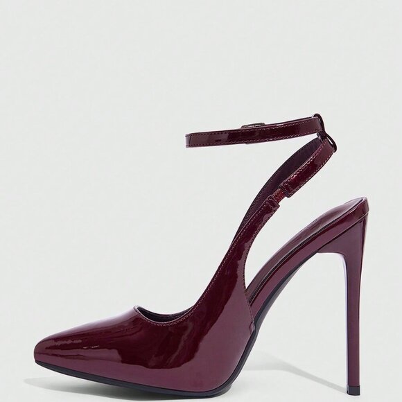 Burgundy Sexy Women's Pointed Toe Stiletto High Heel Ankle Strap Backless Pumps - Picture 10 of 10